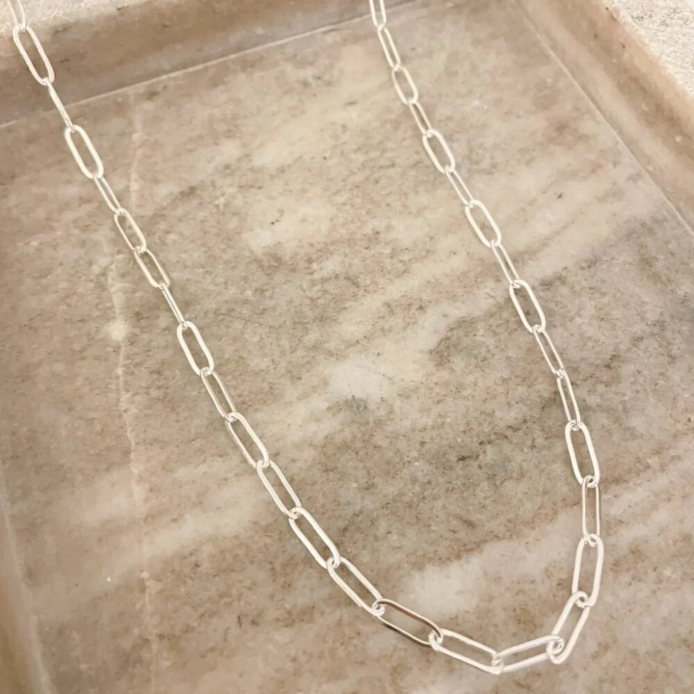 925 Sterling Silver Paperclip Necklace Minimalist Stacking Layer Necklace - Picture 3 of 6